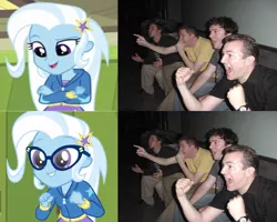 Size: 1280x1024 | Tagged: safe, derpibooru import, screencap, trixie, best trends forever, equestria girls, equestria girls series, adorkable, canterlot high, choose twilight sparkle, cute, dork, exploitable meme, glasses, meme, montage, reaction guys, reaction image, smiling