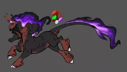Size: 1280x731 | Tagged: artist:earthsong9405, centaur, cloven hooves, colored sclera, derpibooru import, gray background, hybrid, interspecies offspring, leonine tail, magical gay spawn, male, next generation, oc, offspring, parent:king sombra, parent:lord tirek, parents:sombrek, ponytaur, running, safe, simple background, solo, sombra horn, unofficial characters only, unshorn fetlocks