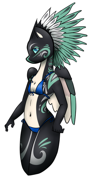 Size: 723x1395 | Tagged: anthro, artist:cryssycat, bikini, clothes, derpibooru import, female, looking at you, mare, oc, oc:alpine apotheon, pegasus, safe, simple background, solo, swimsuit, unofficial characters only, ych result