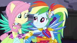 Size: 1280x720 | Tagged: safe, derpibooru import, screencap, fluttershy, rainbow dash, equestria girls, equestria girls series, super squad goals, crystal guardian, crystal wings, duo, female, ponied up, shipping fuel