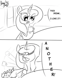 Size: 2400x3000 | Tagged: safe, artist:thedoctordisco, derpibooru import, princess luna, pony, coffee, coffee mug, funny, image macro, luna found the coffee, meme, mug, sketch, solo, thor