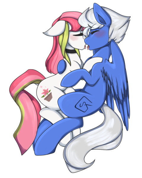Size: 2000x2500 | Tagged: suggestive, artist:mimisaurusrex, derpibooru import, oc, oc:scrib, oc:stargazer lily, unofficial characters only, pegasus, pony, unicorn, blushing, choker, couple, drool, drool string, eyes closed, female, floppy ears, french kiss, glasses, holding a pony, kissing, male, mare, oc x oc, scribgazer, shipping, simple background, stallion, straight, tongue out, transparent background, wings