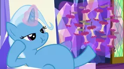 Size: 1024x575 | Tagged: safe, artist:jamesawilliams1996, derpibooru import, edit, edited screencap, screencap, trixie, pony, all bottled up, apple core, belly, big belly, eating, fat, fat edit, levitation, magic, magic aura, overweight, telekinesis, the great and bountiful trixie