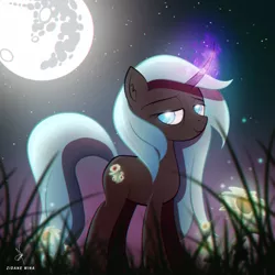 Size: 1920x1920 | Tagged: safe, artist:zidanemina, derpibooru import, oc, oc:tenebris, unofficial characters only, pony, unicorn, moon, night, solo