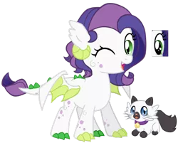 Size: 1024x825 | Tagged: artist:posey-11, cat, derpibooru import, dracony, eye, female, hybrid, interspecies offspring, oc, offspring, one eye closed, parent:rarity, parent:spike, parents:sparity, reference sheet, safe, simple background, solo, transparent background, unofficial characters only, wink