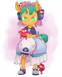Size: 1280x1600 | Tagged: safe, artist:kryptchild, derpibooru import, snails, anthro, snail, unicorn, anime, clothes, crossdressing, crossover, cute, cutie mark, diasnails, dress, glitter shell, holding, knuckles the echidna, made in abyss, male, maruruk, meme, shoes, solo, sonic the hedgehog (series), ugandan knuckles, wat