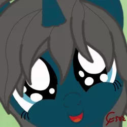 Size: 814x814 | Tagged: safe, artist:cityflyer502, derpibooru import, oc, oc:blue moon, unofficial characters only, pony, adorable face, bust, close-up, cute, daaaaaaaaaaaw, face, female, filly, happy, horn, looking at you, puppy dog eyes, simple background, solo, this will end in hugs