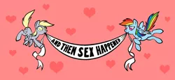 Size: 1148x529 | Tagged: suggestive, artist:toonbat, derpibooru import, derpy hooves, rainbow dash, pony, and then sex happened, banner, floating heart, heart