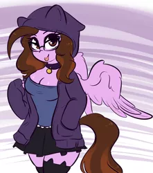 Size: 4252x4817 | Tagged: suggestive, artist:wickedsilly, derpibooru import, oc, oc:ivy rose, unofficial characters only, anthro, pegasus, absurd resolution, adorasexy, anthro oc, breasts, cleavage, clothes, collar, cute, female, gift art, glasses, hoodie, moe, ocbetes, pleated skirt, sexy, skirt, socks, solo, solo female, stockings, thigh highs, thighs, tongue out