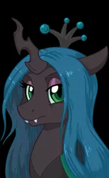 Size: 2154x3501 | Tagged: artist:latecustomer, bust, changeling, changeling queen, derpibooru import, eyeshadow, fangs, female, lidded eyes, makeup, queen chrysalis, safe, solo