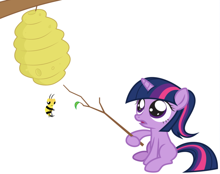 Size: 4096x3241 | Tagged: safe, artist:amarthgul, derpibooru import, twilight sparkle, bee, pony, beehive, female, filly, filly twilight sparkle, high res, simple background, solo, this will end in bees, this will end in pain, this will end in tears, transparent background, twig, vector, younger