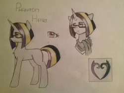 Size: 1288x966 | Tagged: safe, artist:ponime11, derpibooru import, oc, oc:phantom heart, unofficial characters only, pony, unicorn, bust, female, glasses, mare, portrait, reference sheet, solo, traditional art