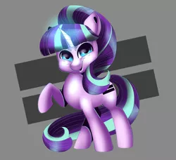 Size: 2248x2048 | Tagged: safe, artist:ponycide, derpibooru import, starlight glimmer, pony, unicorn, cutie mark background, equal cutie mark, glowing horn, raised hoof, smiling, smirk, solo