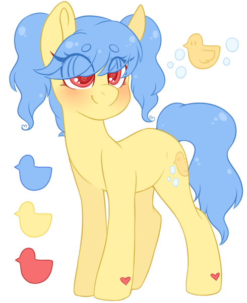 Size: 2257x2765 | Tagged: safe, artist:adostume, derpibooru import, oc, oc:ellie, unofficial characters only, earth pony, pony, beanbrows, blushing, eyebrows, female, heart, heart eyes, mare, pigtails, solo, wingding eyes