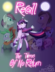 Size: 1310x1712 | Tagged: alicorn, applejack, artist:princesketchy, comic cover, comic:recall the time of no return, cover art, derpibooru import, doctor whooves, fluttershy, full moon, mane six, moon, older, older spike, pinkie pie, poster, rainbow dash, raised hoof, rarity, roseluck, safe, snow, spike, sun, time turner, twilight sparkle, twilight sparkle (alicorn)