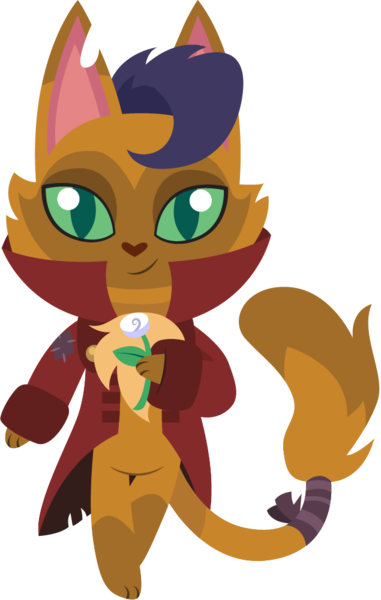 Size: 635x1000 | Tagged: animal crossing, anthro, artist:cloudyglow, capperbetes, capper dapperpaws, clothes, coat, cute, derpibooru import, digitigrade anthro, flower, lineless, looking at you, male, my little pony: the movie, safe, simple background, smiling, solo, style emulation, transparent background