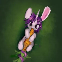 Size: 873x867 | Tagged: safe, artist:xbi, derpibooru import, oc, oc:lapush buns, unofficial characters only, unicorn, bunny ears, bunnycorn, carrot, carrot in mouth, cute, food, male, purple mane, solo, stallion