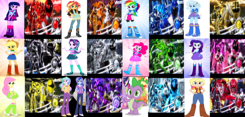 Size: 800x384 | Tagged: safe, derpibooru import, applejack, fluttershy, megan williams, pinkie pie, princess celestia, princess luna, rainbow dash, rarity, spike, starlight glimmer, sunset shimmer, trixie, twilight sparkle, dragon, human, equestria girls, super sentai, uchu sentai kyuranger