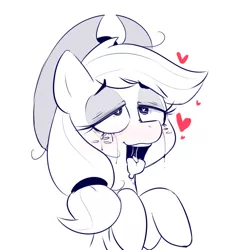 Size: 1094x1209 | Tagged: suggestive, artist:hearlesssoul, derpibooru import, applejack, earth pony, pony, ahegao, crying, drool, female, heart, heart eyes, lidded eyes, monochrome, neo noir, open mouth, partial color, simple background, sketch, tears of joy, tongue out, white background, wingding eyes