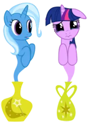 Size: 197x277 | Tagged: safe, artist:navitaserussirus, derpibooru import, trixie, twilight sparkle, genie, pony, asktwixiegenies, cropped, crying, duo, female, floppy ears, lesbian, picture for breezies, shipping, simple background, transparent background, twixie
