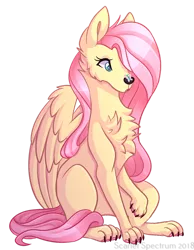 Size: 1024x1319 | Tagged: artist:scarlet-spectrum, butterfly, chest fluff, derpibooru import, dog, dogified, female, flutterdog, fluttershy, safe, simple background, sitting, species swap, transparent background, wings