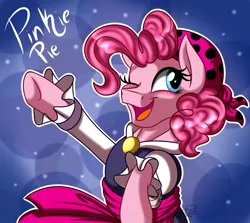 Size: 2800x2500 | Tagged: safe, artist:jack-pie, derpibooru import, pinkie pie, earth pony, pony, blushing, clothes, cute, diapinkes, female, mare, one eye closed, pirate, pirate pinkie pie, solo, underhoof, wink