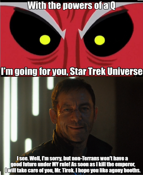 Size: 1090x1334 | Tagged: caption, derpibooru import, exploitable meme, gabriel lorca, impact font, lord tirek, meme, meta, safe, screencap, spoilers for another series, spoiler:star trek, star trek, star trek discovery, this will end in pain, tirek is doomed, tirek vs everyone meme, tirek vs the captains