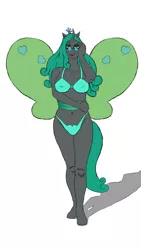 Size: 2519x4471 | Tagged: suggestive, artist:kirbymlp, derpibooru import, queen chrysalis, anthro, changeling, changeling queen, alternate universe, bikini, breasts, busty queen chrysalis, clothes, erect nipples, female, mirror universe, new art style, nipple outline, reversalis, solo, solo female, swimsuit