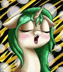 Size: 1646x1900 | Tagged: safe, artist:jonnysalami, derpibooru import, oc, unofficial characters only, pony, unicorn, bust, eyes closed, female, mare, portrait, solo, yawn