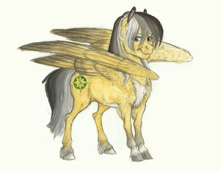 Size: 1024x796 | Tagged: safe, artist:earthsong9405, deleted from derpibooru, derpibooru import, a.k. yearling, daring do, pegasus, pony, female, headcanon, long description, mare, realistic anatomy, realistic horse legs, redesign, simple background, solo, tail feathers, traditional art, white background