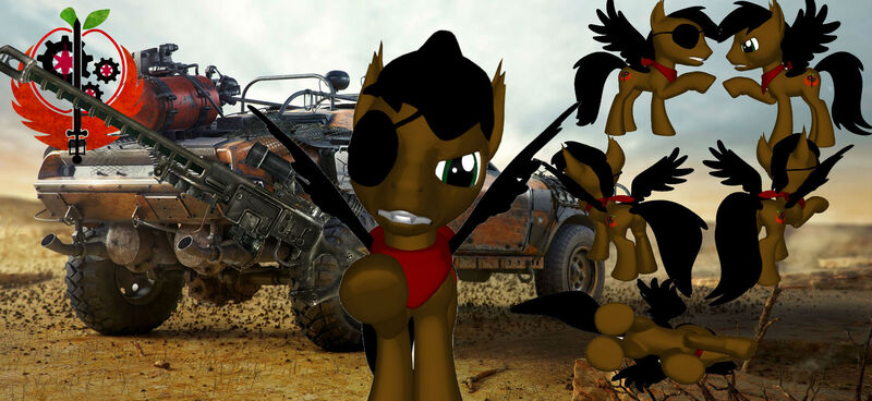 Size: 1980x912 | Tagged: safe, artist:bill1788, derpibooru import, oc, oc:destin star, unofficial characters only, pegasus, pony, fallout equestria, 3d, 3d model, clothes, eyepatch, gun, rifle, scarf, weapon