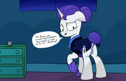 Size: 1681x1080 | Tagged: suggestive, alternate version, artist:moonatik, derpibooru import, rarity, sweetie belle, pony, unicorn, alternate hairstyle, alternate timeline, anus cameltoe, blue underwear, bottomless, cameltoe, clothes, dialogue, embarrassed, female, floppy ears, gloves, hair bun, maid, mare, night, night maid rarity, night maid rearity, night sky, nightmare takeover timeline, panties, partial nudity, photo, plot, sky, solo, solo female, tail bun, underwear, uniform, window