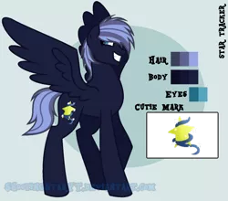 Size: 1280x1128 | Tagged: safe, artist:shootingstaryt, derpibooru import, oc, oc:prince star tracker, unofficial characters only, pegasus, pony, base used, biography, male, next generation, offspring, parent:king sombra, parent:princess luna, reference, reference sheet, solo, stallion