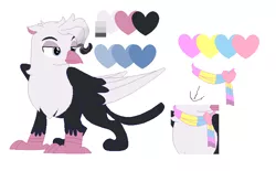 Size: 832x516 | Tagged: safe, artist:latiapainting, derpibooru import, oc, oc:garu, unofficial characters only, bird, gryphon, bicolor, blue eyes, griffon oc, not gay, pansexual, pansexual pride flag, pride, redesign, reference, reference sheet, solo