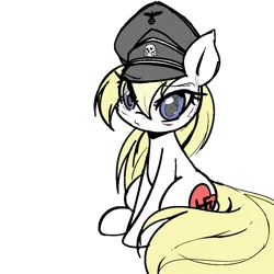 Size: 1024x1024 | Tagged: safe, artist:luzion, artist:randy, color edit, derpibooru import, edit, oc, oc:aryanne, unofficial characters only, earth pony, pony, aryan, aryanbetes, aryan pony, colored, cute, female, hat, looking at you, mare, nazi, nazipone, pouty, reichsadler, simple background, sitting, sketch, swastika, totenkopf, transparent background