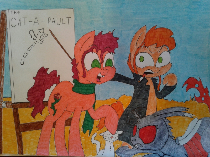 Size: 2576x1932 | Tagged: artist:unreliable narrator, bulletin board, cat, changeling, changeling oc, colored, derpibooru import, fallout equestria, ink, oc, oc:lancer soliloquy llectar, oc:noir avery gumshoe, oc:rose picatinny thorn, red changeling, safe, traditional art, unofficial characters only, wasteland