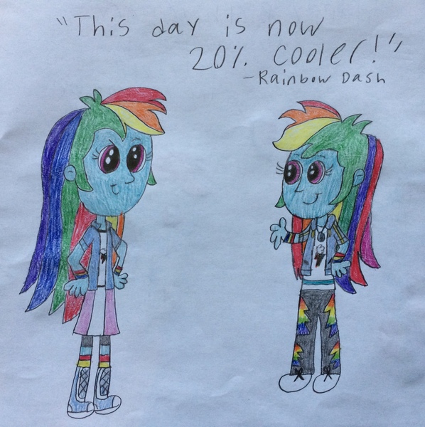 Size: 2440x2448 | Tagged: safe, artist:smurfettyblue, derpibooru import, rainbow dash, equestria girls, rainbow dash day, solo, text, traditional art