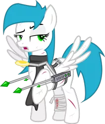 Size: 3834x4524 | Tagged: safe, artist:zylgchs, derpibooru import, oc, oc:cynosura, unofficial characters only, pony, bandage, battle saddle, clothes, injured, raised hoof, scar, scarf, simple background, solo, transparent background, vector