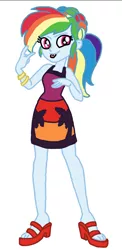 Size: 488x996 | Tagged: safe, artist:smurfettyblue, derpibooru import, rainbow dash, equestria girls, equestria girls series, spring breakdown, spoiler:eqg series (season 2), :p, clothes, dress, sandals, simple background, solo, tongue out, trace