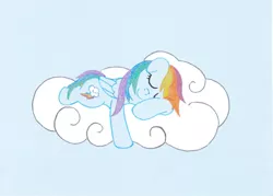 Size: 2147x1537 | Tagged: safe, artist:malte279, derpibooru import, rainbow dash, pony, cloud, gel pen, sleeping, solo