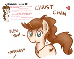 Size: 1280x1024 | Tagged: safe, artist:anonymous, artist:otherdrawfag, artist:sugar morning, derpibooru import, oc, oc:christ chan, ponified, unofficial characters only, dove, earth pony, pony, christianity, cross, female, girlfriend, hairpin, heart, ideal gf, jewelry, mare, meme, necklace, religion, religious focus, simple background, solo, waifu