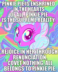 Size: 1638x2048 | Tagged: safe, derpibooru import, pinkie pie, pony, hinduism, image macro, meme, pinkie pie is god, truth, upanishads