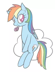Size: 1252x1632 | Tagged: safe, artist:camo-pony, derpibooru import, rainbow dash, pegasus, pony, cloud, doodle, female, mare, no pupils, party horn, simple background, sitting, solo, white background