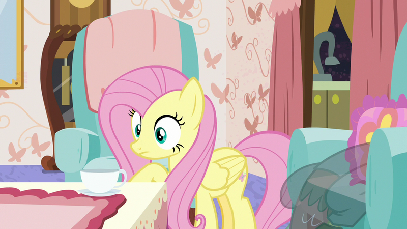 Size: 1280x720 | Tagged: safe, derpibooru import, screencap, discord, fluttershy, pony, discordant harmony, clock, cup, fading, teacup, transparent