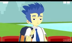 Size: 800x480 | Tagged: safe, derpibooru import, flash sentry, equestria girls, backpack, clothes, elsagate, screenshots, solo, toy channel animations, unamused, uniform, watch, youtube