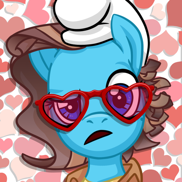 Size: 625x625 | Tagged: safe, derpibooru import, oc, oc:spelling bee, unofficial characters only, pony, hat, heart glasses, smurf hat, solo