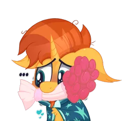 Size: 982x942 | Tagged: safe, artist:dragonpone, derpibooru import, sunburst, pony, unicorn, ..., blushing, bouquet, chest fluff, cute, ear fluff, embarrassed, floppy ears, flower, heart, heart eyes, in love, male, mouth hold, nervous, shaking, simple background, solo, stallion, sunbetes, sunburst's robe, transparent background, wingding eyes