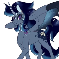 Size: 500x500 | Tagged: safe, artist:the-love-bug-queen, derpibooru import, oc, unofficial characters only, alicorn, pony, ear piercing, earring, jewelry, magical lesbian spawn, offspring, parent:princess luna, parent:trixie, parents:luxie, piercing, smiling, solo