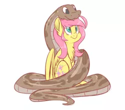 Size: 4000x3500 | Tagged: safe, artist:fluffyxai, derpibooru import, fluttershy, pegasus, pony, python, snake, :3, :t, chest fluff, colored sketch, cute, female, fluffy, hug, mare, shyabetes, simple background, sitting, smiling, snek, white background