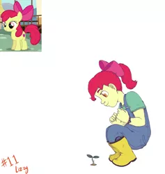 Size: 1800x1900 | Tagged: apple bloom, artist:smartblondessarcasm, boots, bow, crouching, derpibooru import, flower, hair bow, human, humanized, pony coloring, ponytail, safe, shoes, solo